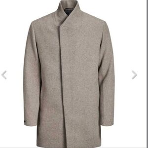 Jack & Jones Men's Size S Wool Dress Coat Light Grey High Collar